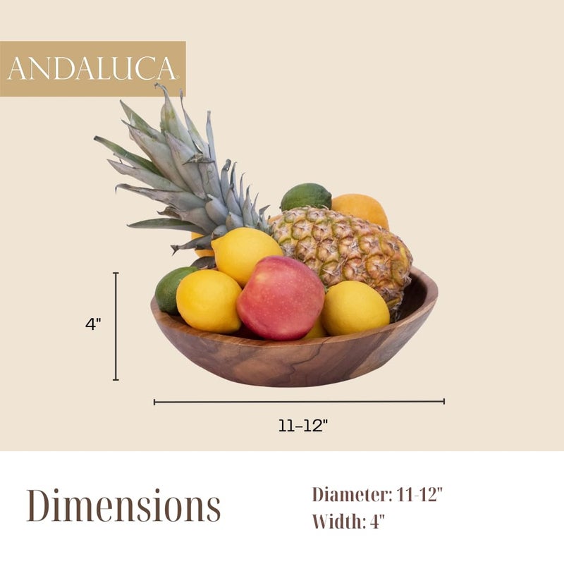 ANDALUCA Rustic Teak Wood Hand Carved Organic Bowl (11"-12" Diameter) - Image 4